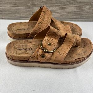 BareTraps Glenda Cork Sandals Gold Buckle | Size 9.5